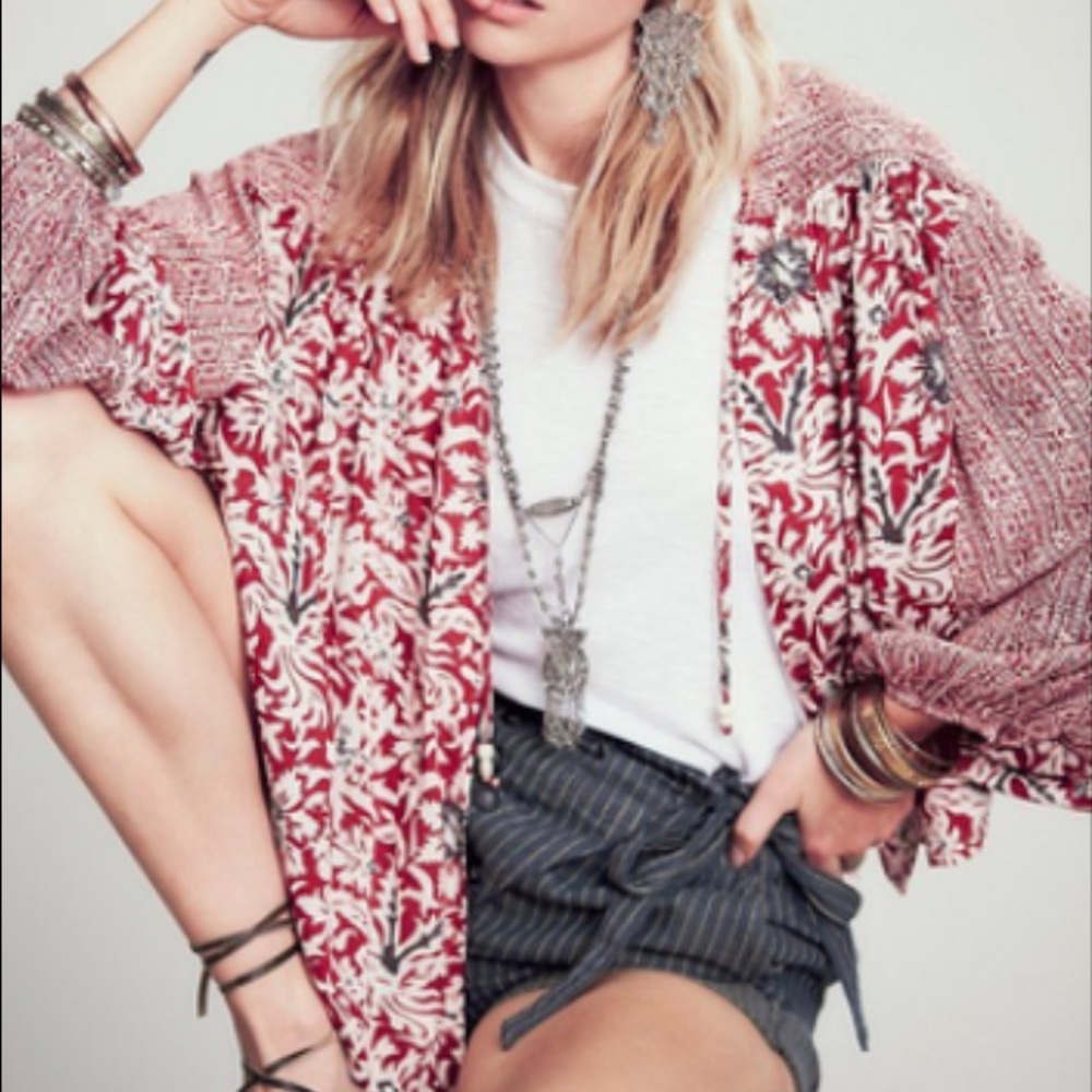Free People Red and White Patterned Jacket